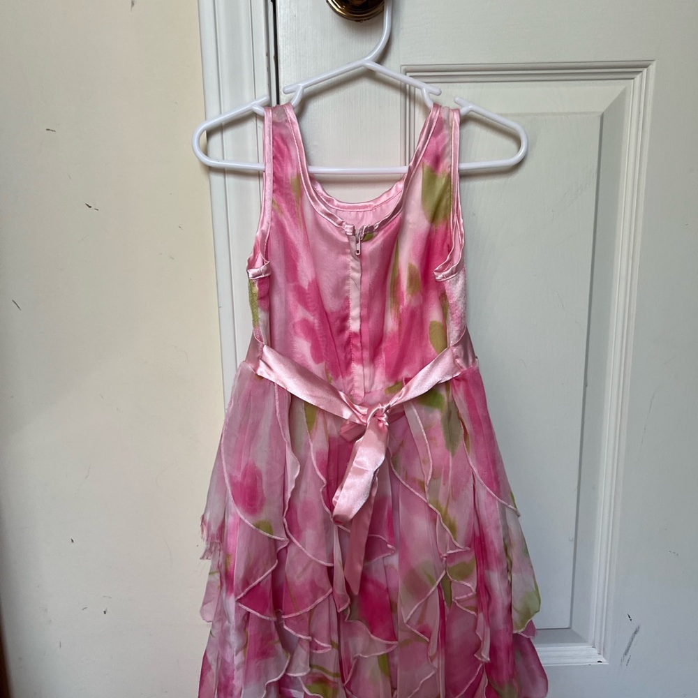 Pink and Green Sleeveless Layered Dress